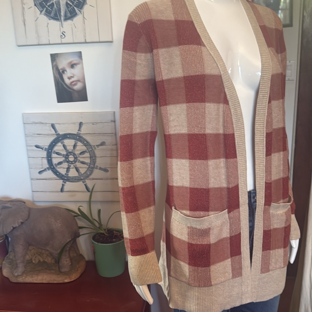 NWT Eddie Bauer size small Plaid Open-Front Cardigan